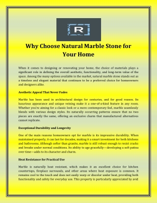Why Choose Natural Marble Stone for Your Home