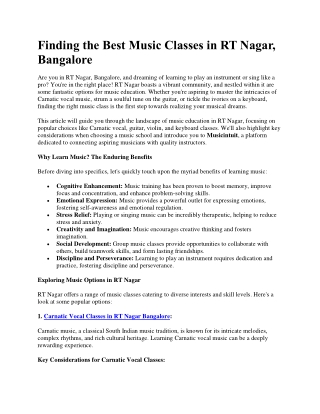 Finding the Best Music Classes in RT Nagar