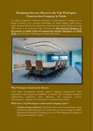 Designing Success Discover the Top Workspace Construction Company in Noida