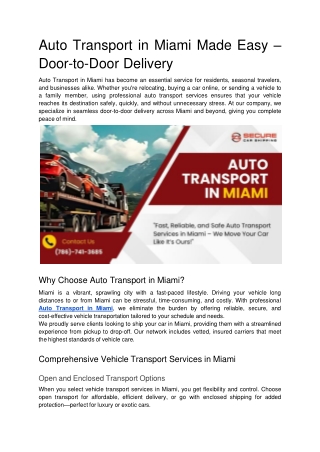 Auto Transport in Miami Made Easy – Door-to-Door Delivery