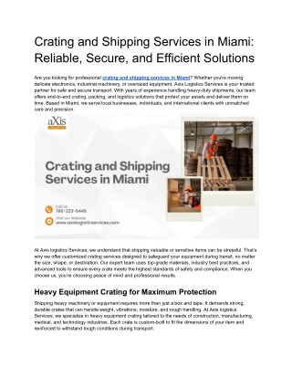 Crating and Shipping Services in Miami_ Reliable, Secure, and Efficient Solutions