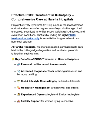Effective PCOS Treatment in Kukatpally – Comprehensive Care at Harsha Hospitals