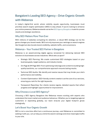 Bangalore's Leading SEO Agency – Drive Organic Growth with Webenza