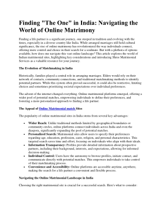 Finding The One in India- the World of Online Matrimony