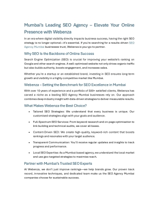 Mumbai’s Leading SEO Agency – Elevate Your Online Presence with Webenza