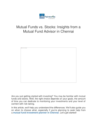 Mutual Funds vs. Stocks Insights from a Mutual Fund Advisor in Chennai
