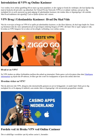 VPN Brug i Udenlandske Kasinoer: Hvad Du Skal Vide