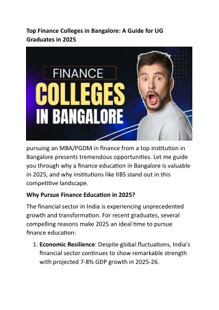 Top Finance Colleges in Bangalore