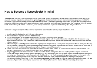 How to Become a Gynecologist in India?