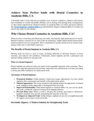 Achieve Your Perfect Smile with Dental Cosmetics in Anaheim Hills, CA