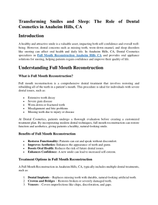 Transforming Smiles and Sleep The Role of Dental Cosmetics in Anaheim Hills, CA