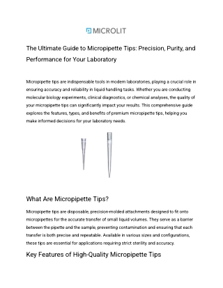Reliable Micropipette Tips for Accurate Laboratory Liquid Handling