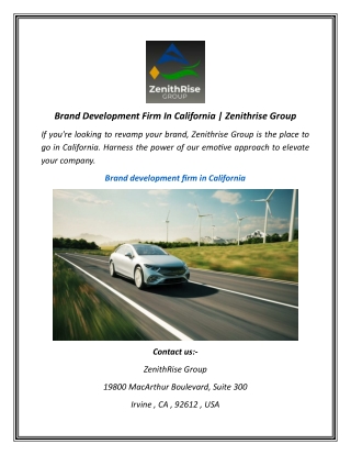 Brand Development Firm In California  Zenithrise Group