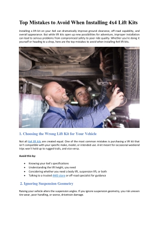 Top Mistakes to Avoid When Installing 4x4 Lift Kits