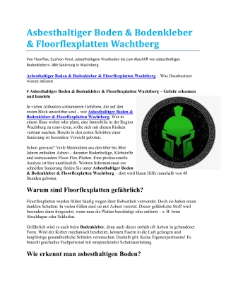 Asbesthaltiger Boden & Bodenkleber & Floorflexplatten Wachtberg