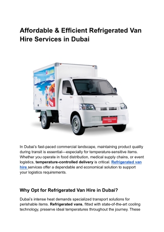 Reliable & Affordable Chiller Van Rental Services in Dubai