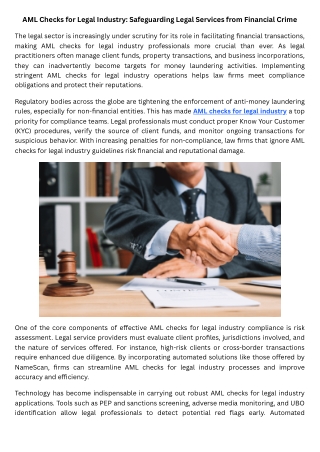 AML Checks for Legal Industry Safeguarding Legal Services from Financial Crime
