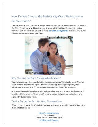 How Do You Choose the Perfect Key West Photographer for Your Event
