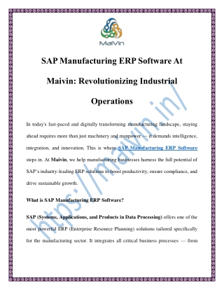 Boost Efficiency with SAP Manufacturing ERP Software | Maivin