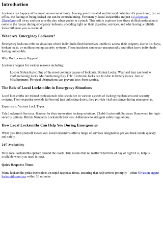 Emergency Lockouts: How Local Locksmiths Can Save the Day