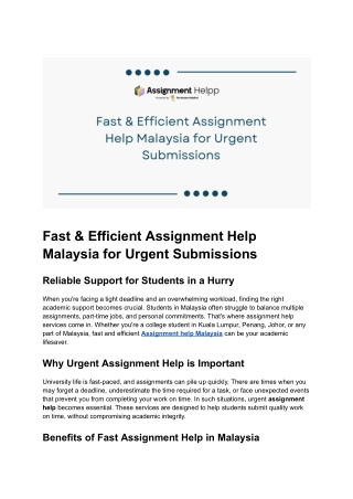 fast efficient assignment help malaysia