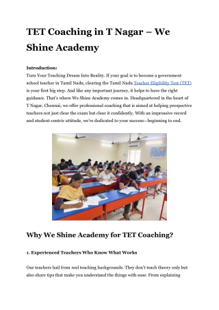 Tet exam coaching in T Nagar - weshineacademy