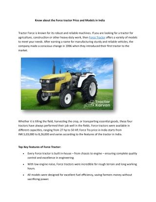 Know about the Force tractor Price and Models in India