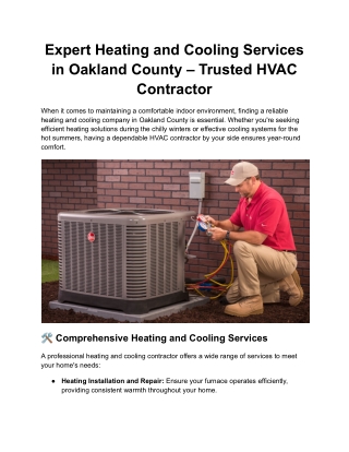 Expert Heating and Cooling Services in Oakland County – Trusted HVAC Contractor