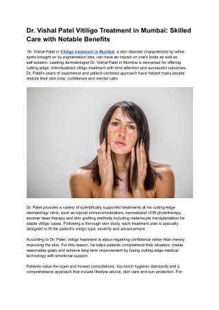 Dr. Vishal Patel Vitiligo Treatment in Mumbai_ Skilled Care with Notable Benefits