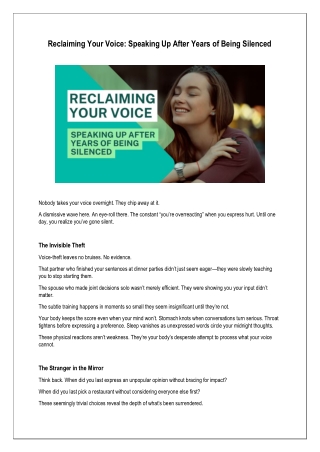 Reclaiming Your Voice: Speaking Up After Years of Being Silenced