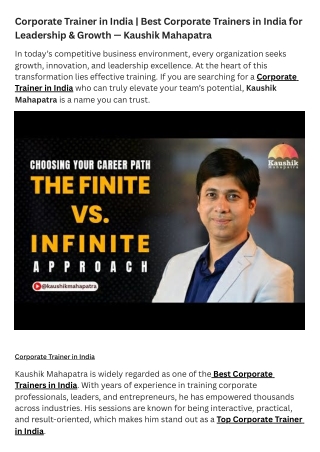 Corporate Trainer in India  Best Corporate Trainers in India for Leadership & Growth — Kaushik Mahapatra