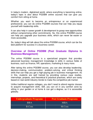 Unlock Your Career Potential with the GCETL Online PGDBM Course.
