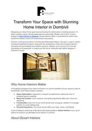 Transform Your Space with Stunning Home Interior in Dombivli