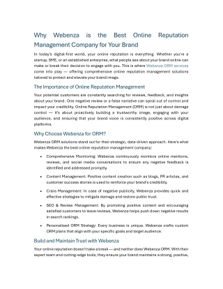 Why Webenza is the Best Online Reputation Management Company for Your Brand
