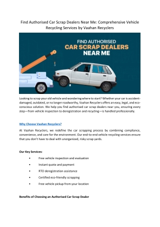 Find Authorised Car Scrap Dealers Near Me
