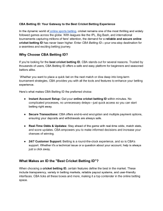 CBA Betting ID_ Your Gateway to the Best Cricket Betting Experience