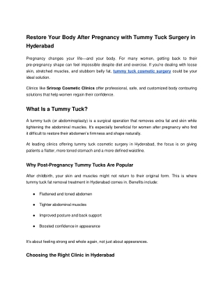 Restore Your Body After Pregnancy with Tummy Tuck Surgery in Hyderabad - Google Docs