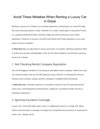 Avoid These Mistakes When Renting a Luxury Car in Dubai