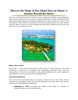 Discover the Magic of Star Island Tours in Miami: A Journey Beyond the Shores