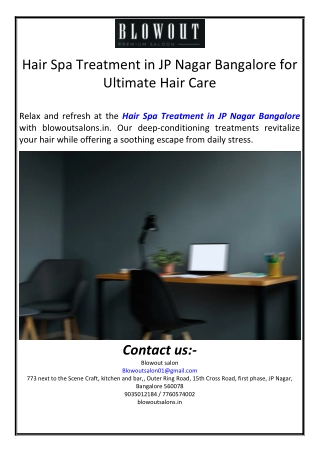 Hair Spa Treatment in JP Nagar Bangalore for Ultimate Hair Care
