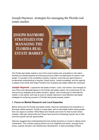 Joseph Haymore Explains Smart Property Investment in Florida