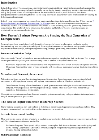 A New Era of Entrepreneurship Education: Insights from Tucson’s Top Schools