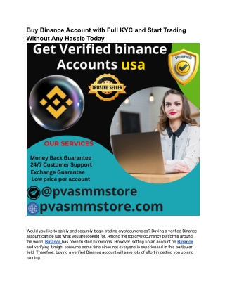 Buy Binance Account with Full KYC and Start Trading Without Any Hassle Today
