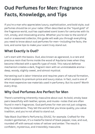 Oud Perfumes for Men Fragrance Facts, Knowledge, and Tips