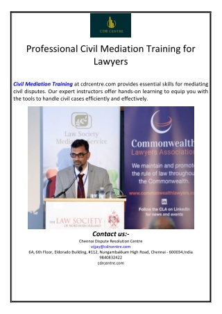 Professional Civil Mediation Training for Lawyers