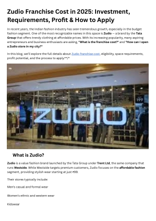 zudio franchise cost in 2025 investment