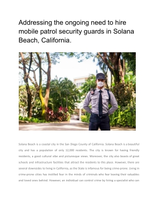 Addressing the ongoing need to hire mobile patrol security guards in Solana Beach, California