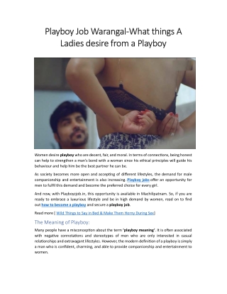 Playboy Job Warangal-What things A Ladies desire from a Playboy