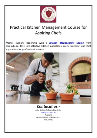 practical kitchen management course for aspiring