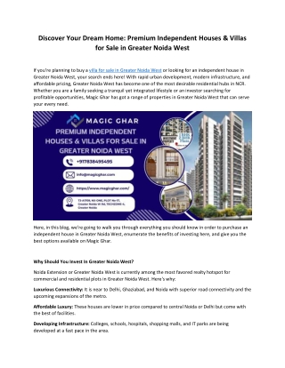 Premium Independent Houses & Villas for Sale in Greater Noida West